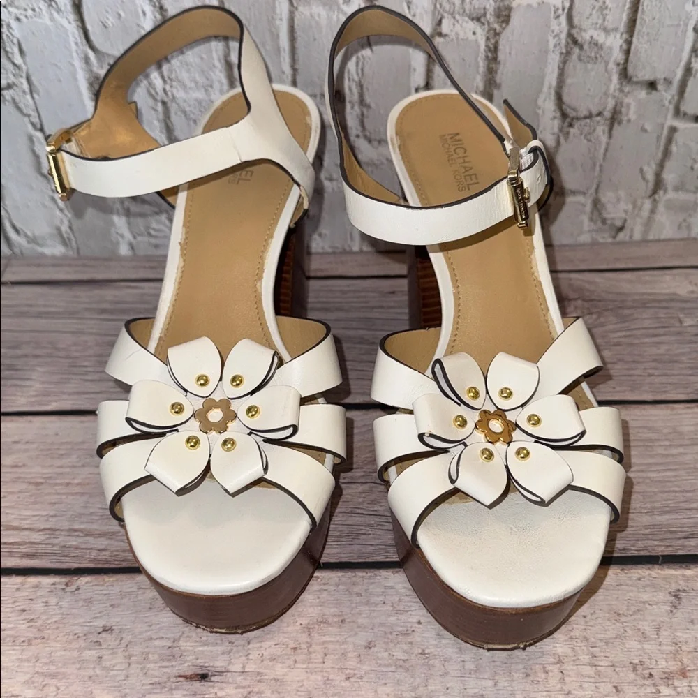 Michael Kors Tara Floral Embellished Leather Platform Sandals